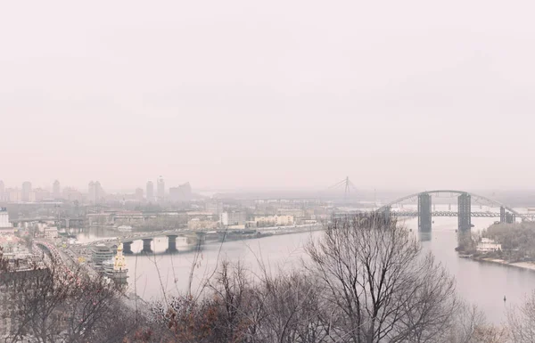 Panorama van Kiev op een winterse bewolkte dag — Stockfoto