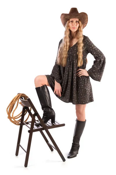 Studio portrait de fille avec chapeau de cow-boy — Photo