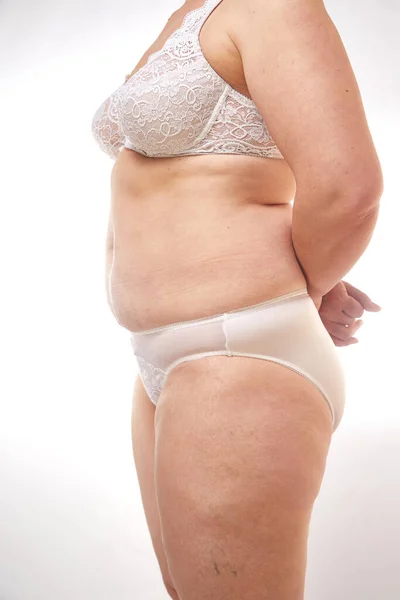 Young Fat Woman Lingerie White Isolated Background Side View Stock Photo by  ©ajphotos 265475780