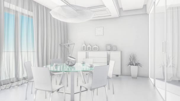 Illustrazione 3D di un interno in bianco e nero dipinto come un mockup . — Video Stock