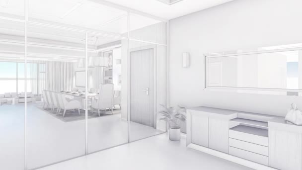 Illustrazione 3D di un interno in bianco e nero dipinto come un mockup . — Video Stock