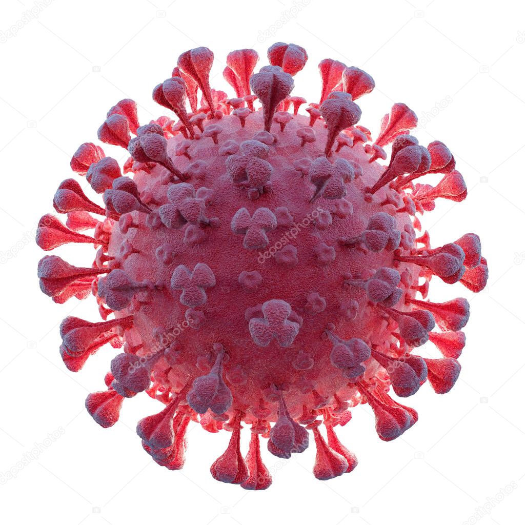 Cowid-19 coronavirus closeup cut out on a white background