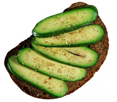 Beyaz izole çekirdeksiz avokado sandviç. Avokado olmadan herhangi bir tohum. Kokteyl avokado. Salatalık avokado. İşaretleri ve Spencer yeni genetik hediye avokado hayranları için.