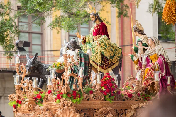 Săptămâna Sfântă în Malaga, Spania. Isus Hristos din procesiunea Pollinica — Fotografie, imagine de stoc