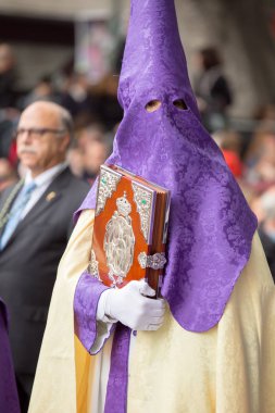 Malaga, İspanya kutsal hafta. Palm Pazar alayı ornated kutusuyla Nazarene.
