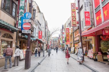 Yokohama, Japonya - Nisan 2017: China town Sokağı'nda Yokohama, Ja