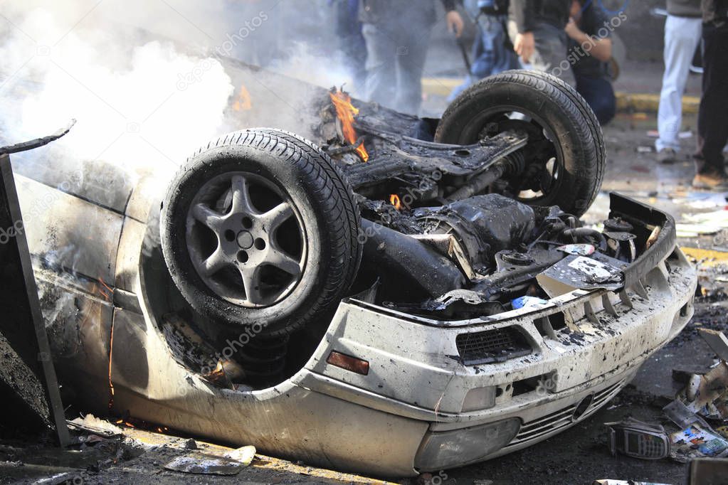 Burning Car. Protest