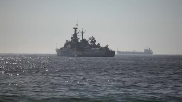 Chilean Warship on the ocean — Stock Video