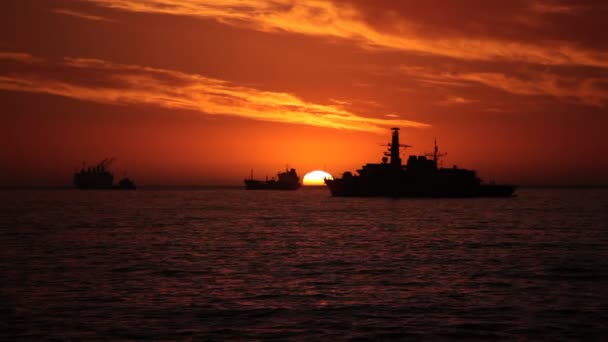 Warship at Sunset — Stock Video