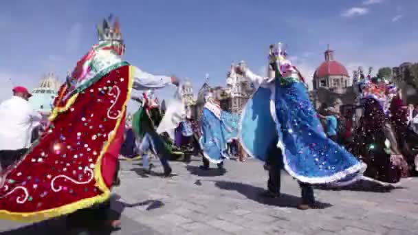 Ciudad México México Febrero 2018 Bailarines Puebla Basílica Guadalupe 1974 — Vídeos de Stock