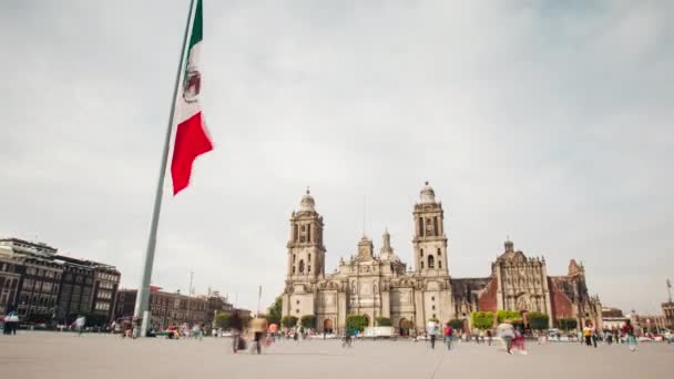 墨西哥城 2020年1月28日 墨西哥城历史中心俯瞰宪法广场 Plaza Constitucion Zocalo 的墨西哥城市大教堂的时间 — 图库视频影像