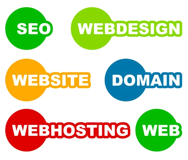 SEO, webdesign, weboldal, domain ikonok — Stock Vector