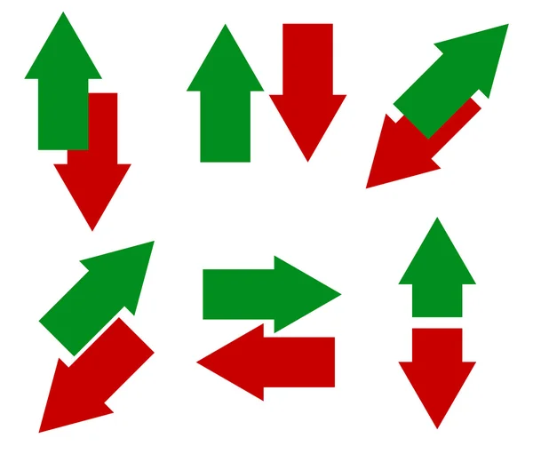 Flèches vertes et rouges dans la direction opposée — Image vectorielle