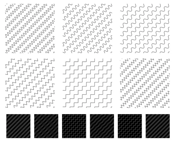 Wellenförmige, zickzackige Linien Muster gesetzt — Stockvektor