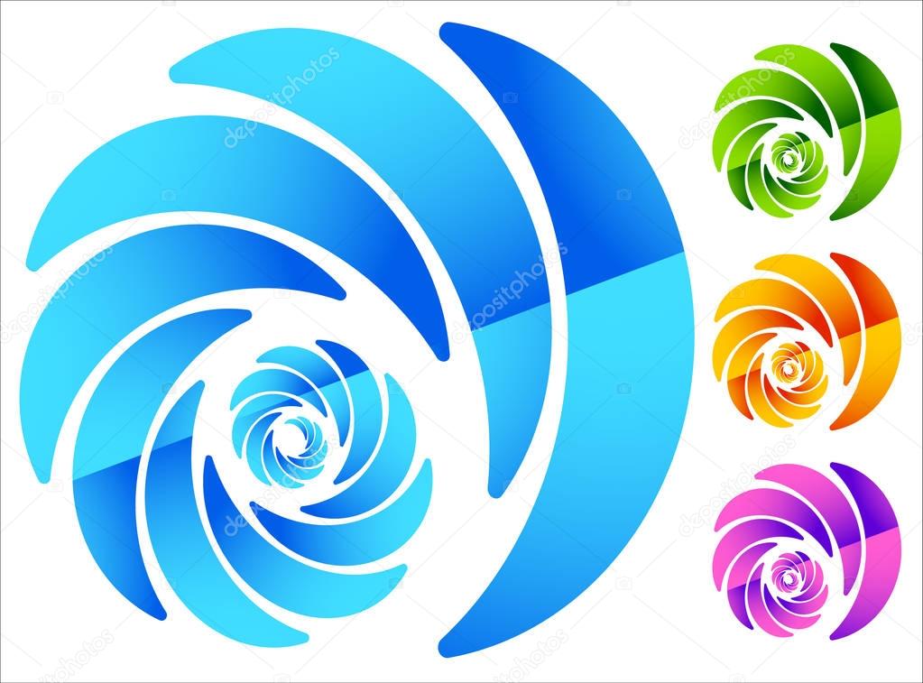 Colorful, circular spiral-like elements