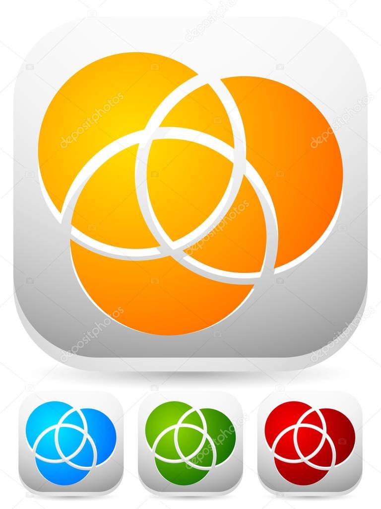 Overlapping circles icon set - Contour of 3 overlapping, intersecting circles
