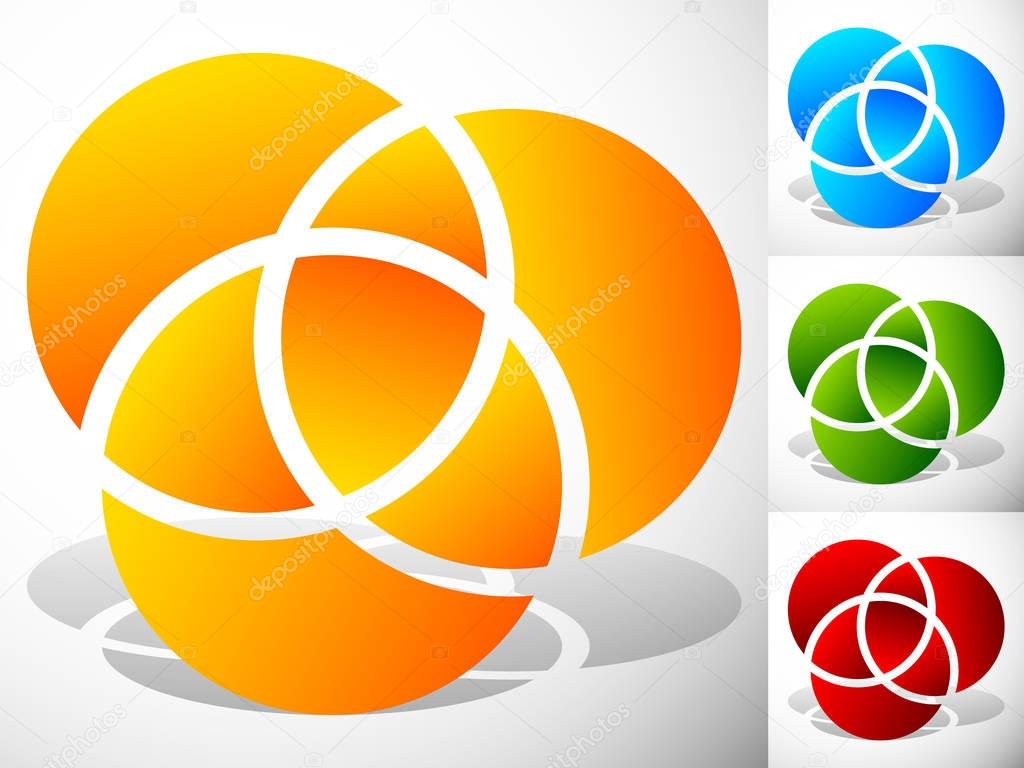 Overlapping circles icon set - Contour of 3 overlapping, intersecting circles
