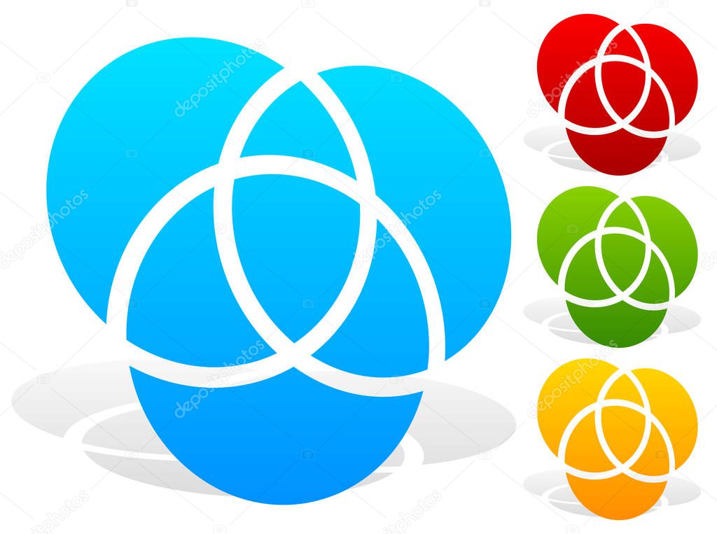 Overlapping circles icon set - Contour of 3 overlapping, intersecting circles