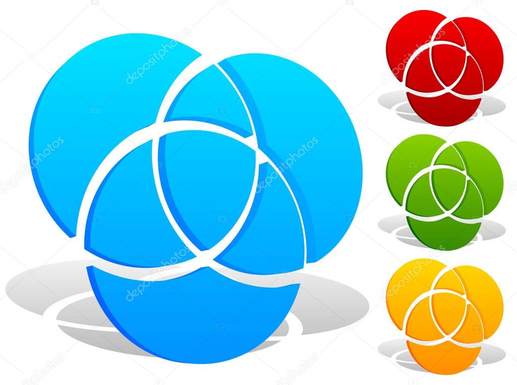 Overlapping circles icon set - Contour of 3 overlapping, intersecting circles