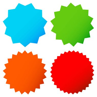Different starburst shapes in 4 colors set clipart