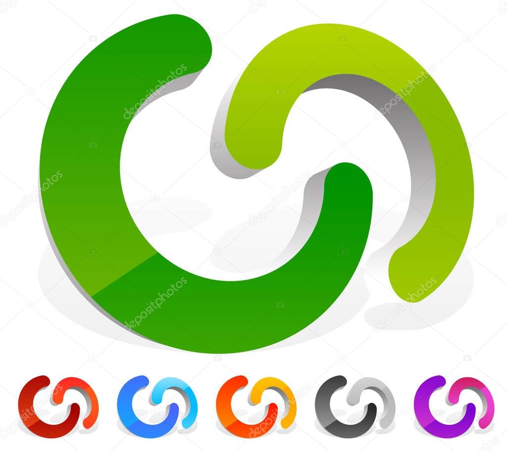 Interlocking rings as abstract connection, symbiosis, integration icon