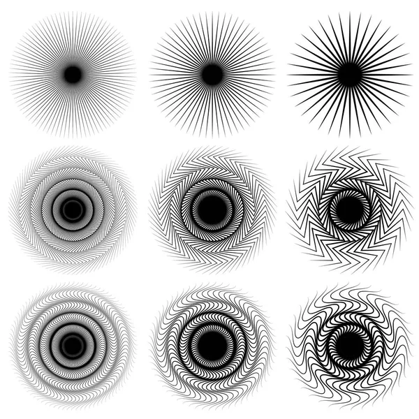 Uppsättning av 9 olika element med radiella linjer — Stock vektor