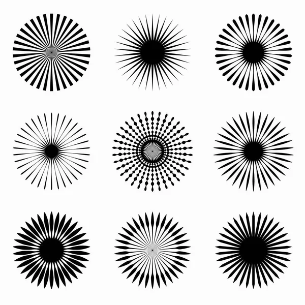 Set of 9 radiating lines elements. — Stock Vector