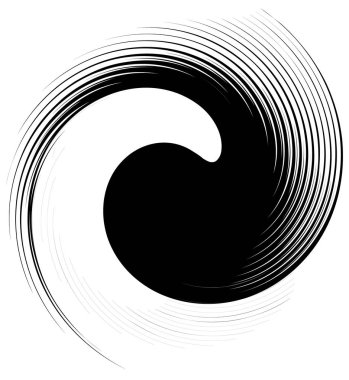 Asymmetric, eccentric monochrome spiral. clipart