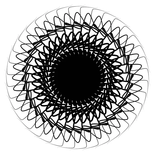 Elemento Radial Geométrico Monocromo Sobre Fondo Blanco — Vector de stock