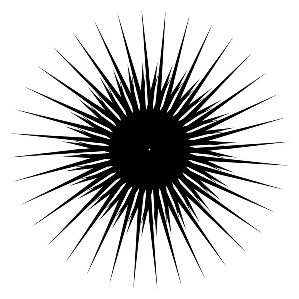 Elemento Radial Geométrico Monocromo Sobre Fondo Blanco — Vector de stock