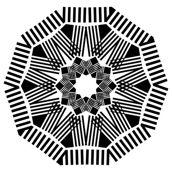 Monochroom Geometrische Radiale Element Witte Achtergrond — Stockvector