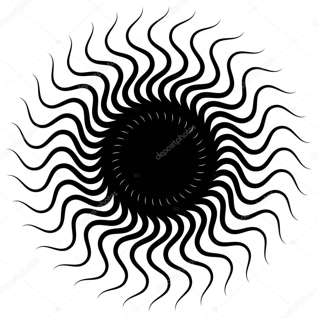 Concentric, radial abstract element on white background
