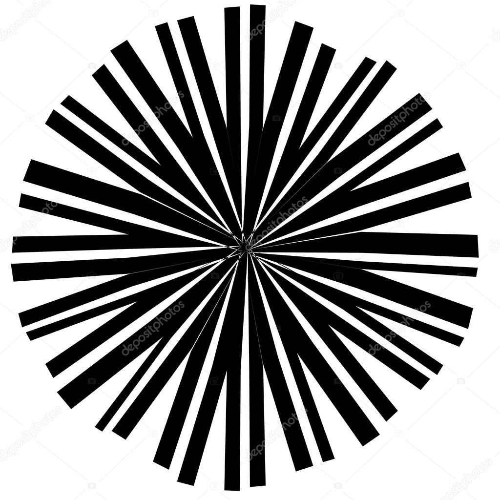 Circular, radial abstract element, geometric motif on white background