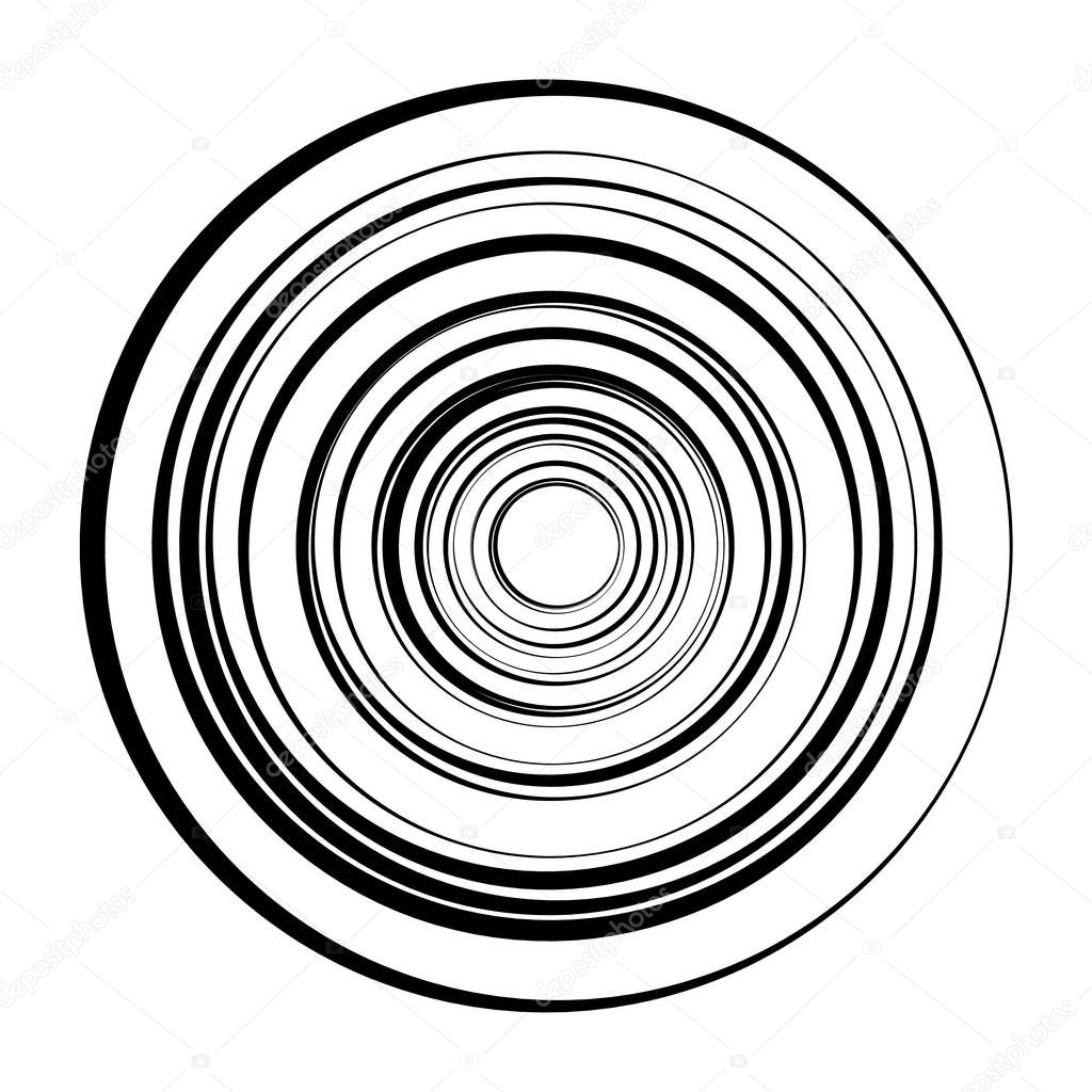 Circular, radial abstract geometric element on white background