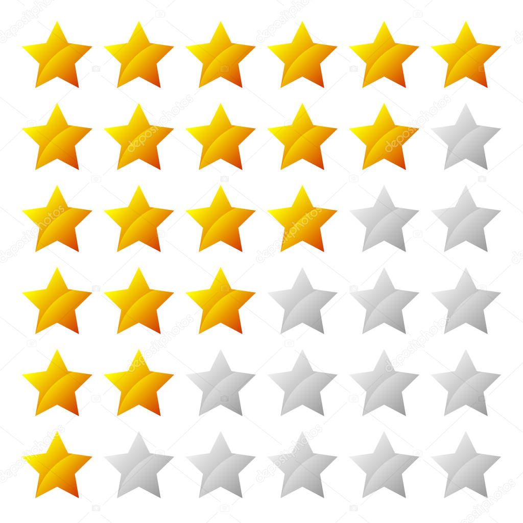 Simple star rating system with 6 star shape, vector illustration