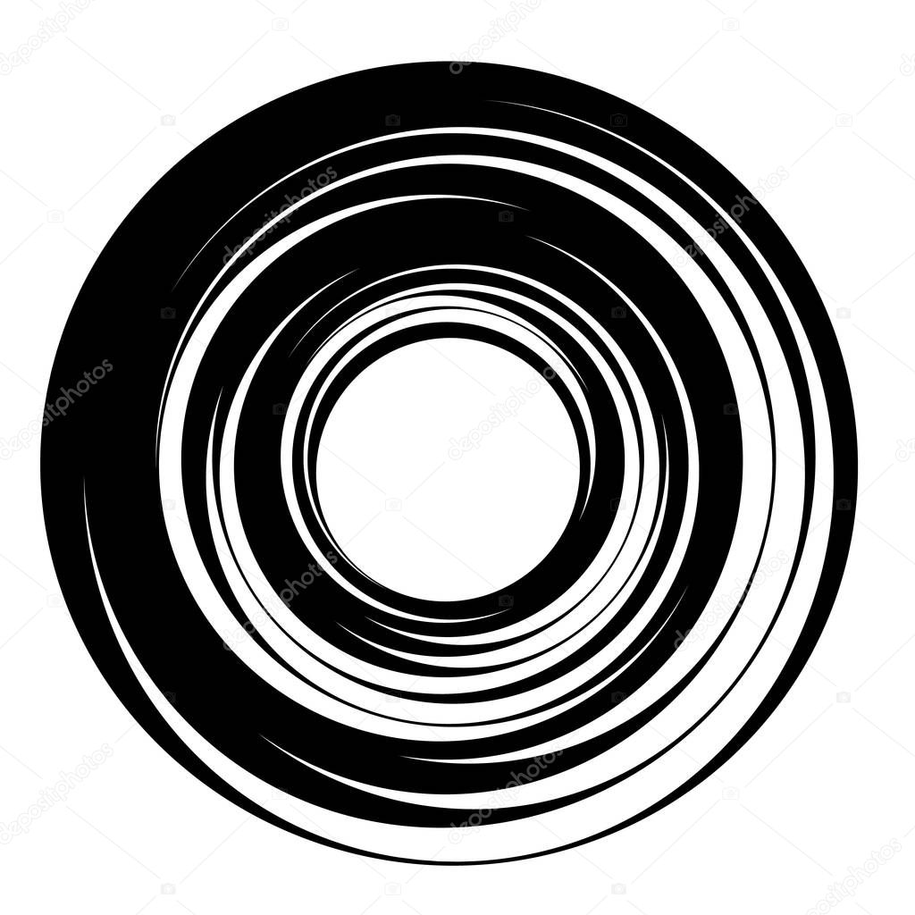 Spiral, vortex elements. Swirl, twirl shape on white, vector illustration
