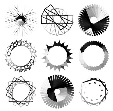 Dairesel ve dairesel soyut mandalalar, motifler, dekorasyon tasarım unsurları. Siyah ve beyaz üretici geometrik ve soyut sanat şekilleri