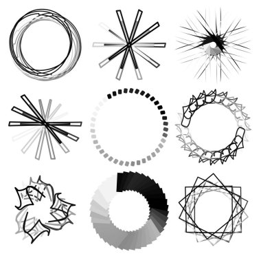 Dairesel ve dairesel soyut mandalalar, motifler, dekorasyon tasarım unsurları. Siyah ve beyaz üretici geometrik ve soyut sanat şekilleri