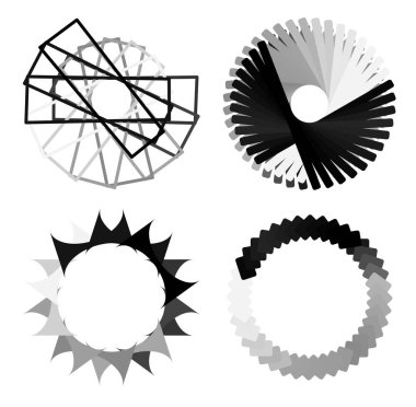 Dairesel ve dairesel soyut mandalalar, motifler, dekorasyon tasarım unsurları. Siyah ve beyaz üretici geometrik ve soyut sanat şekilleri