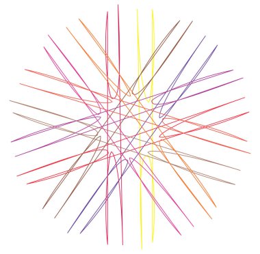 Renkli dairesel ve radyal soyut mandalalar, motifler, dekorasyon tasarım elemanları. Üretken geometrik ve soyut sanat şekilleri