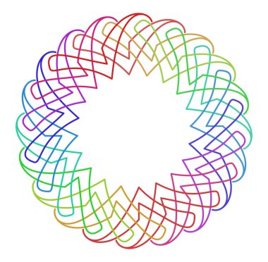 Dairesel ve radyal soyut mandalalar, motifler, spektrum renkleriyle dekorasyon tasarımı elemanları. Üretken geometrik ve soyut sanat şekilleri