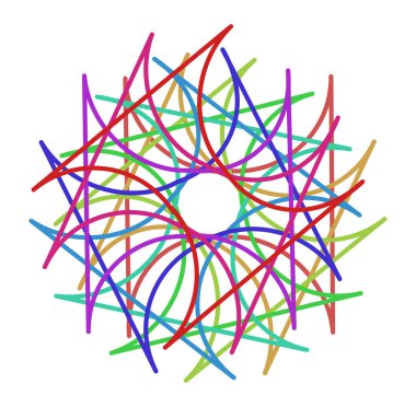 Dairesel ve radyal soyut mandalalar, motifler, spektrum renkleriyle dekorasyon tasarımı elemanları. Üretken geometrik ve soyut sanat şekilleri