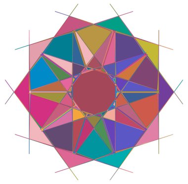 Renkli dairesel ve radyal soyut mandalalar, motifler, dekorasyon tasarım elemanları. Üretken geometrik ve soyut sanat şekilleri