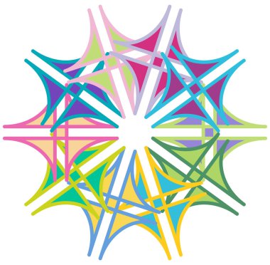 Renkli dairesel ve radyal soyut mandalalar, motifler, dekorasyon tasarım elemanları. Üretken geometrik ve soyut sanat şekilleri