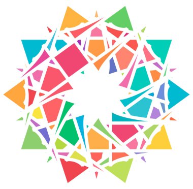 Renkli dairesel ve radyal soyut mandalalar, motifler, dekorasyon tasarım elemanları. Üretken geometrik ve soyut sanat şekilleri