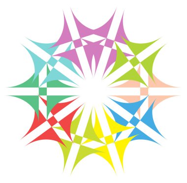 Renkli dairesel ve radyal soyut mandalalar, motifler, dekorasyon tasarım elemanları. Üretken geometrik ve soyut sanat şekilleri