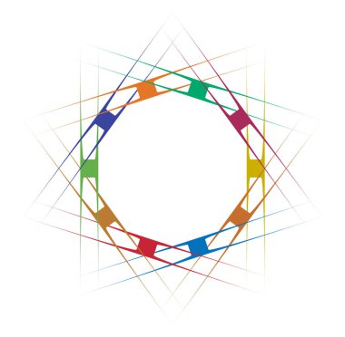 Renkli dairesel ve radyal soyut mandalalar, motifler, dekorasyon tasarım elemanları. Üretken geometrik ve soyut sanat şekilleri