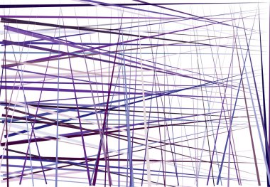 Rastgele, kaotik çizgileri olan renkli mor soyut geometrik sanat. Düz geçiş, kesişen çizgiler doku, çizgiler desen