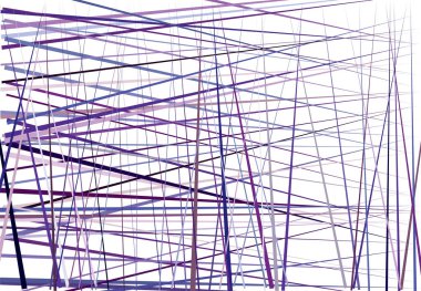 Rastgele, kaotik çizgileri olan renkli mor soyut geometrik sanat. Düz geçiş, kesişen çizgiler doku, çizgiler desen