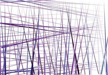 Rastgele, kaotik çizgileri olan renkli mor soyut geometrik sanat. Düz geçiş, kesişen çizgiler doku, çizgiler desen